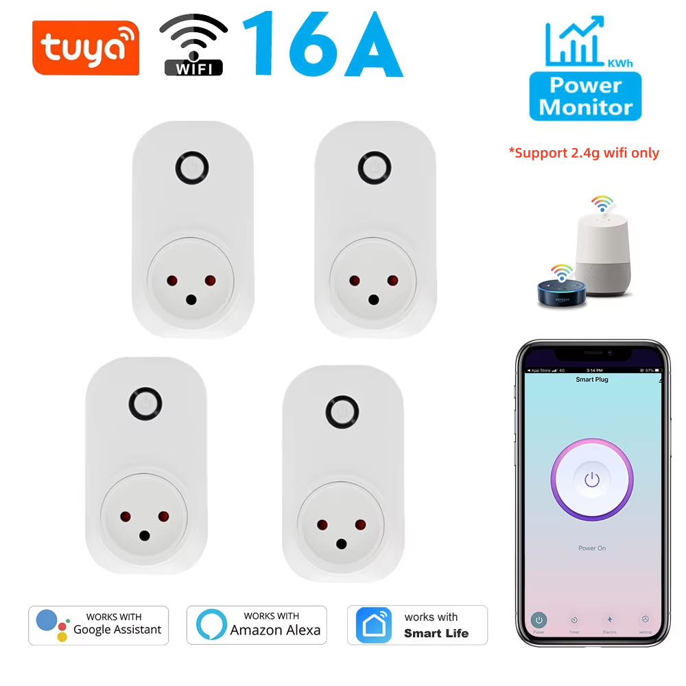 Smart Light Switch Wifi - Prise intelligente Tuya, prise israélienne, moniteur